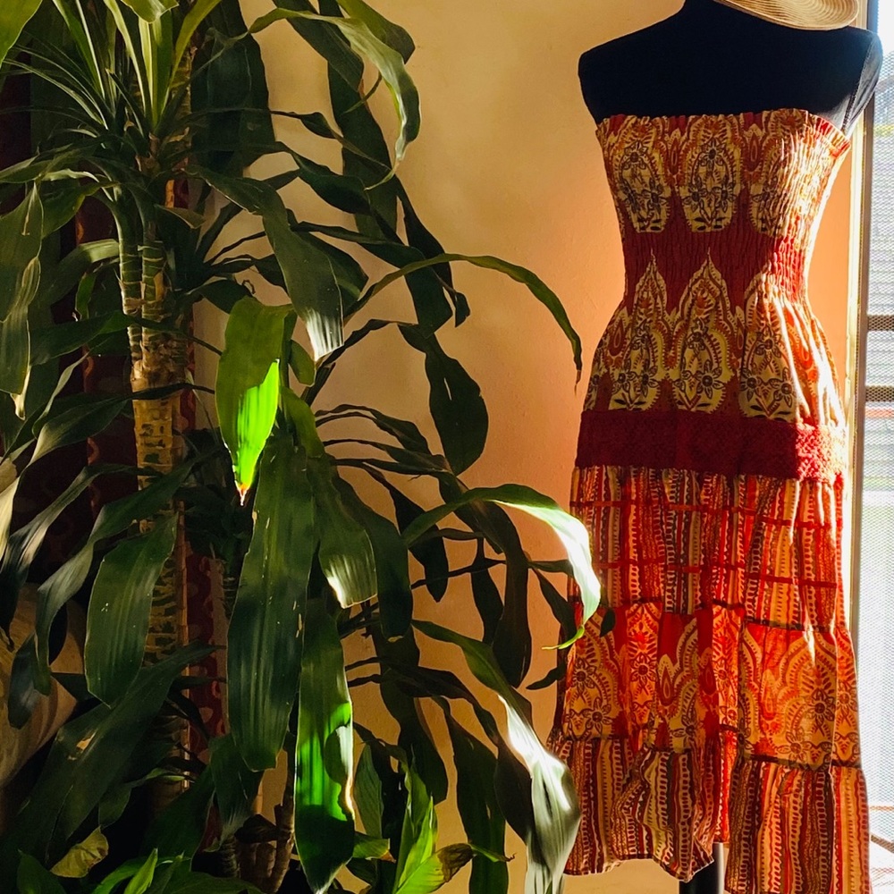 Smocked paisley print dress